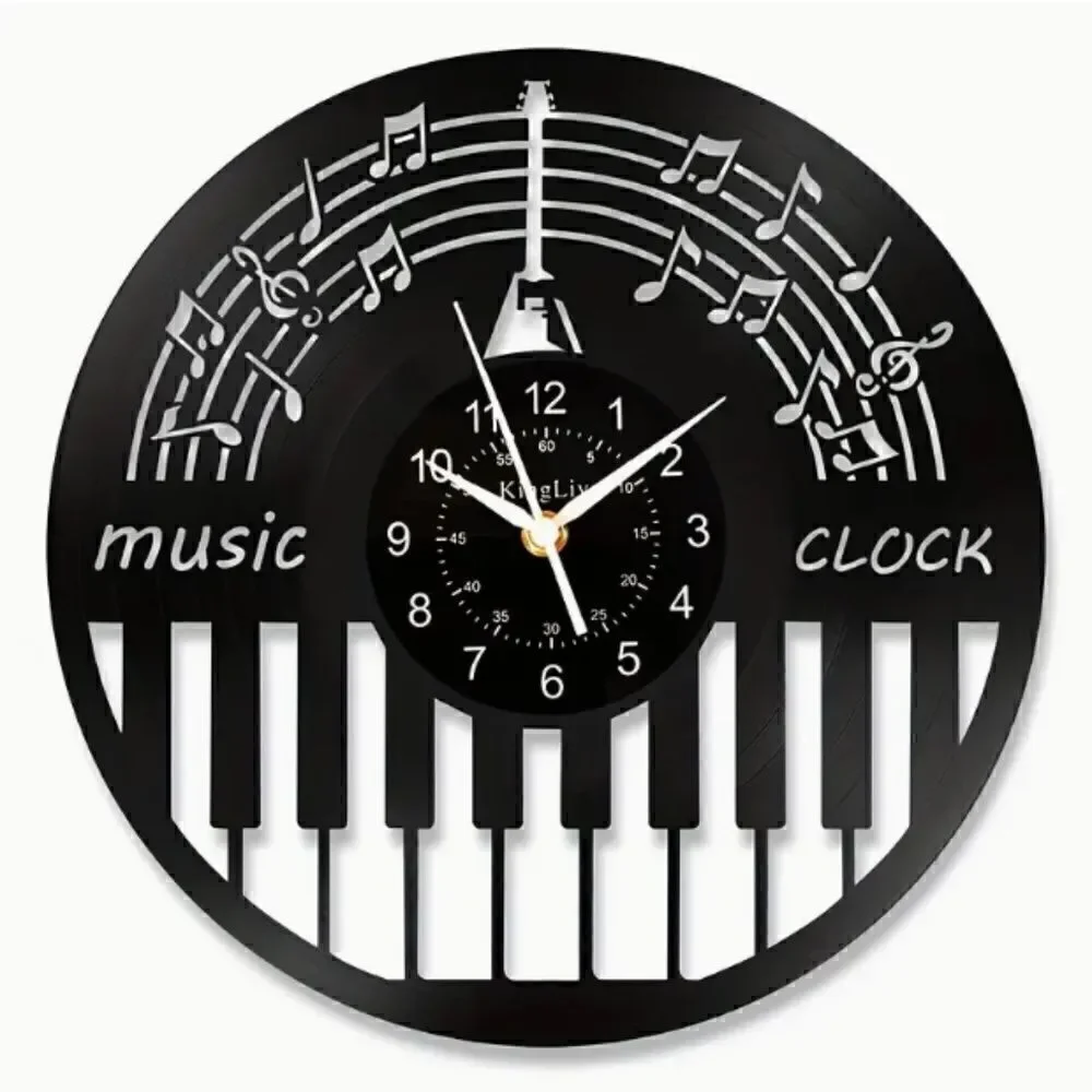 Y2K Retro Laser Cut Vinyl Record Album Wall Clock Eclectic Jazz Music Piano